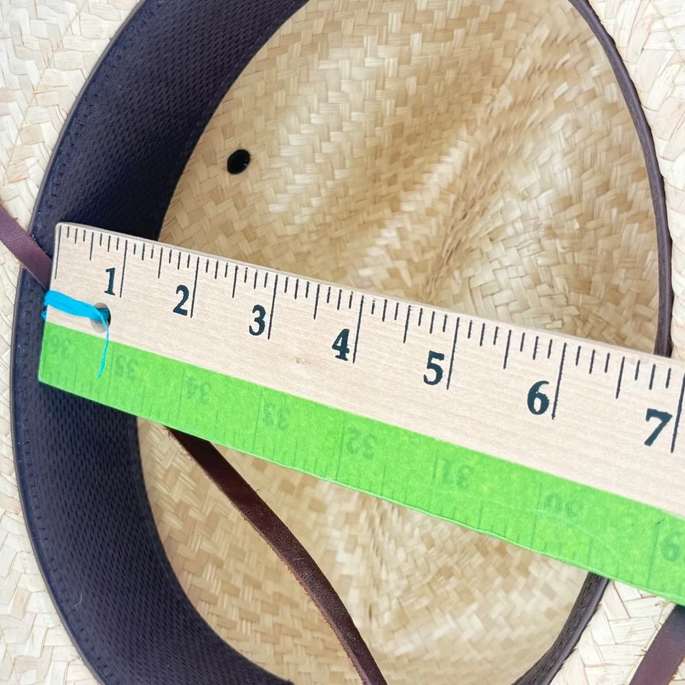 Double M Saddlery Boot Daddy Straw Safari Hat OS Natural Tan Leather Band Strap